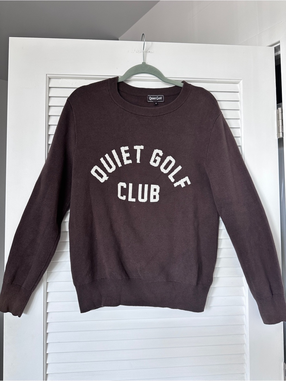 Quiet Golf Club 100% Cotton Graphic Crewneck Knit Sweater in Dark Brown Size S